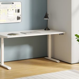 Skon D20 Sit STand Desk. White round leg. Dual Motor. White Desktop