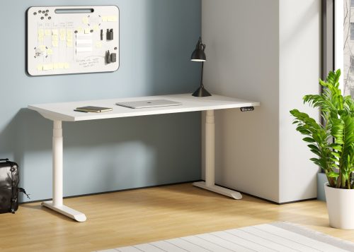 Skon D20 Sit STand Desk. White round leg. Dual Motor. White Desktop