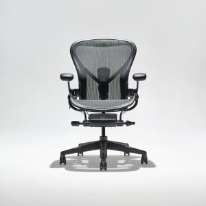 Herman Miller Aeron Chair - Graphite. The king of Ergonomic Chairs. Mesh Seat and Mesh Bask, the Aeron remains an innovative design chair.