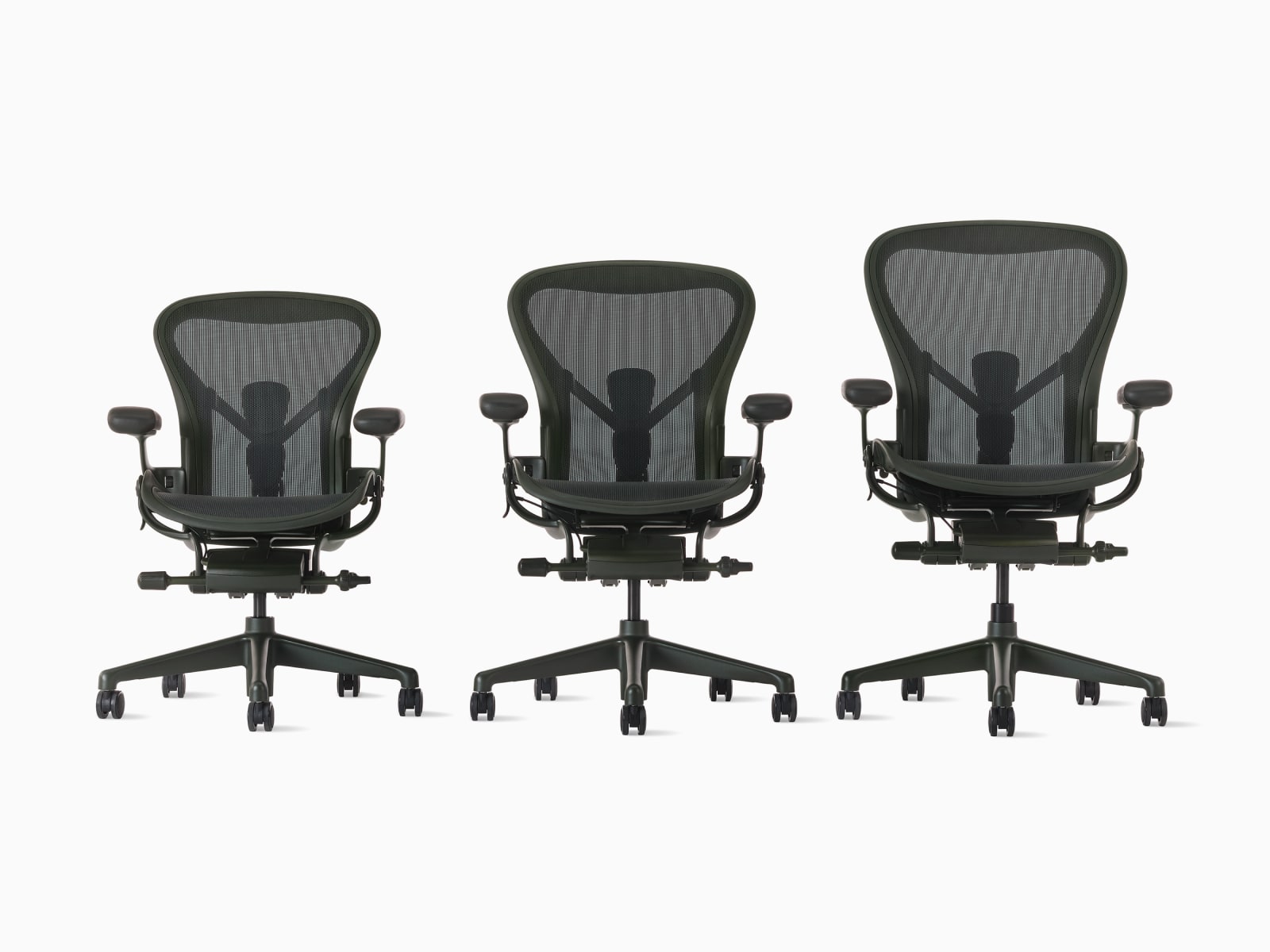 Herman Miller Aeron Chair sizes A, B and C compared side by side