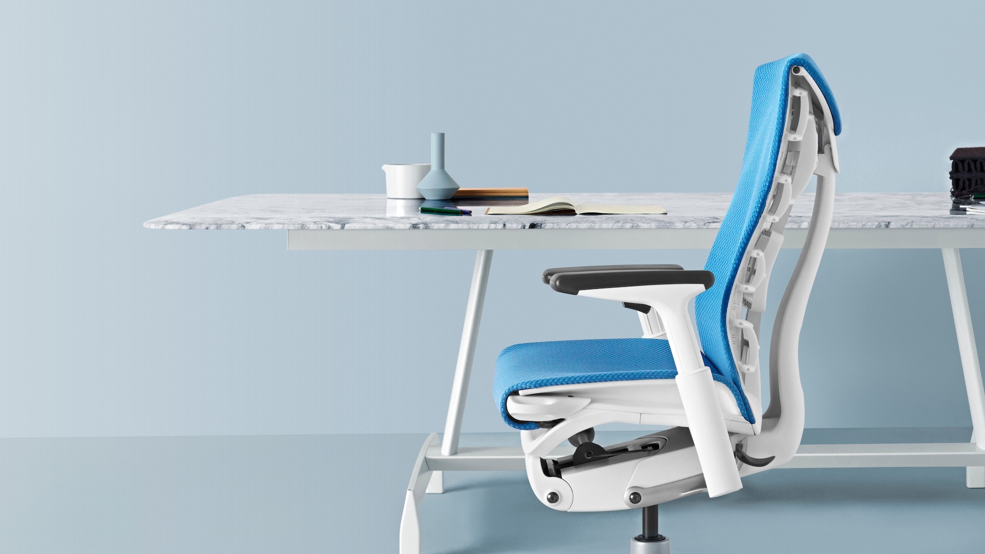 Herman Miller Embody chair, side view showing the Backfit adjustment dial