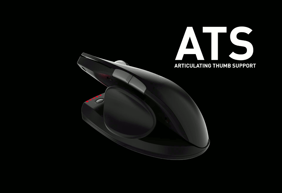 Animation showing the Contour Unimouse Articulating Thumb Support adjusting