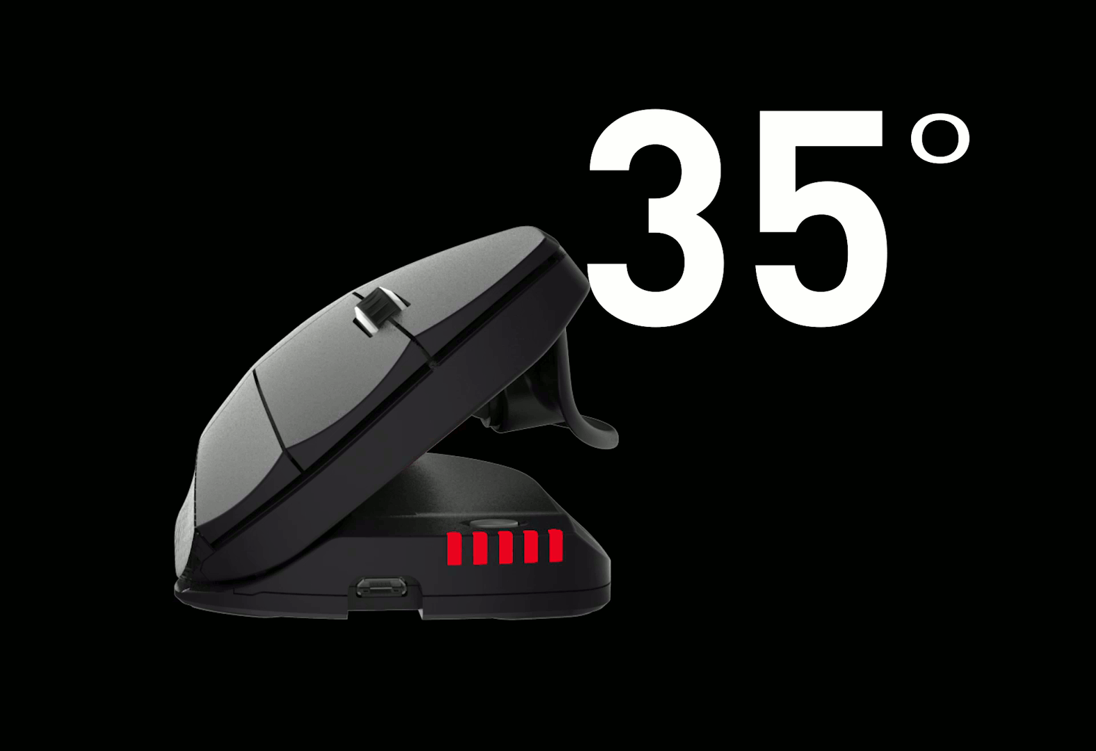 Animation showing the Contour Unimouse body tilting between 35 and 70 degrees
