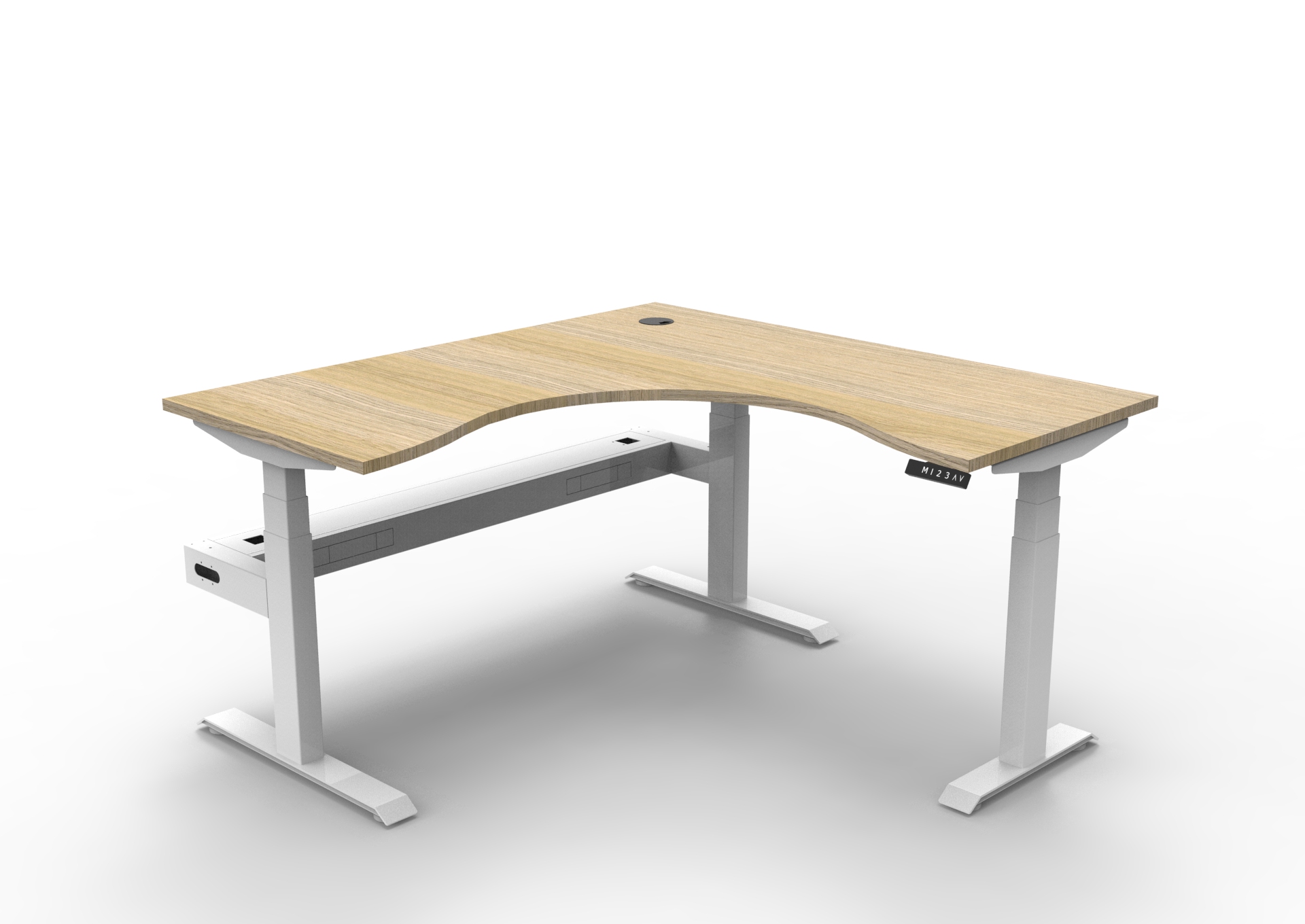 Rapidline L-Shaped workstation, 1500x1500, Natural Oak top, with screen, cable tray fitted