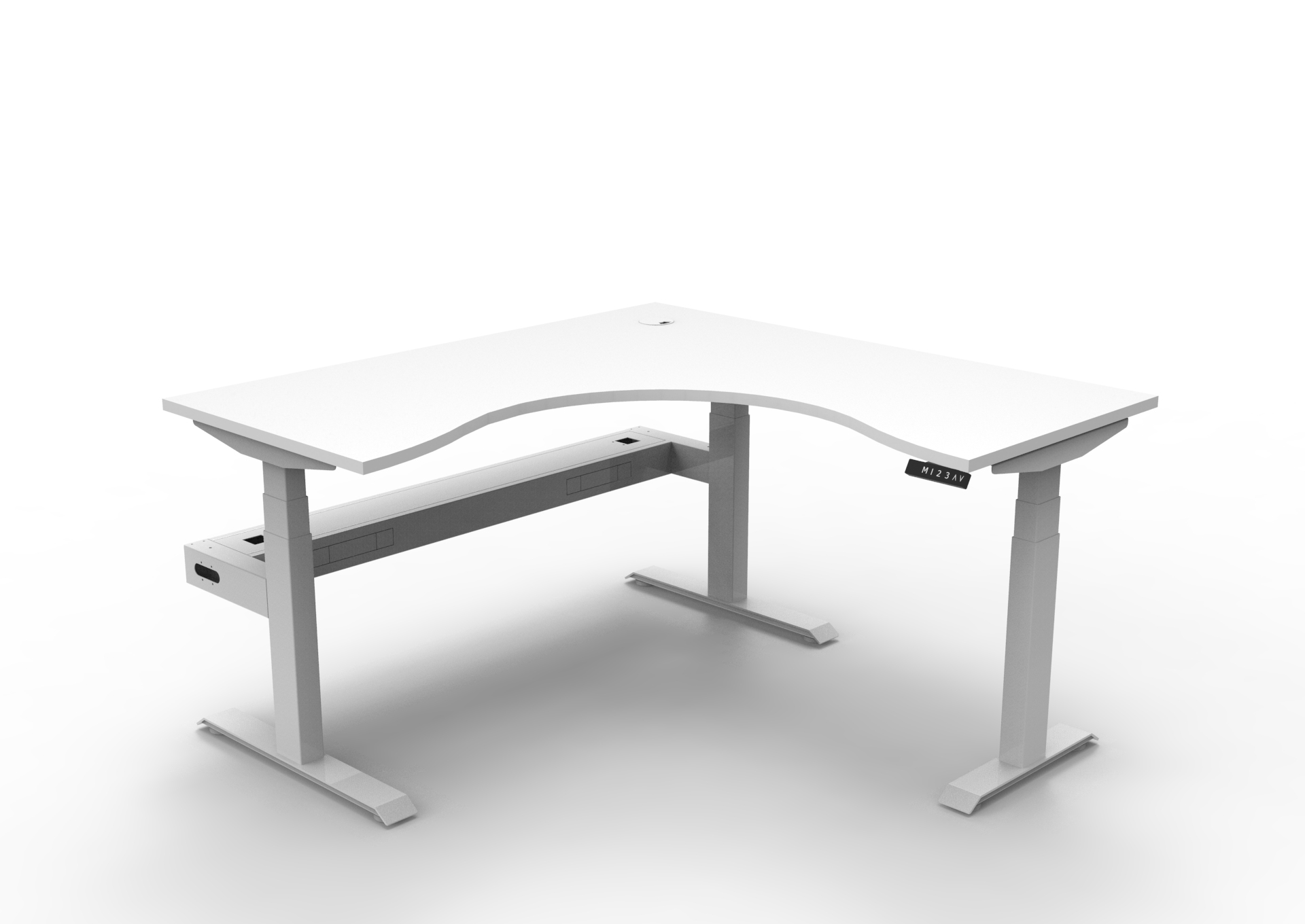 Rapidline L-Shaped workstation, 1500x1500, Natural White top, with screen, cable tray fitted