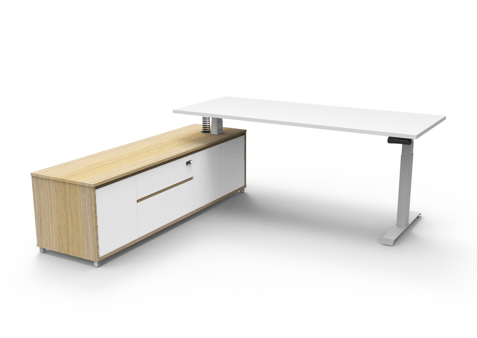Rapidline Executive Desk, left-hand cabinet return, Natural White top, White frame