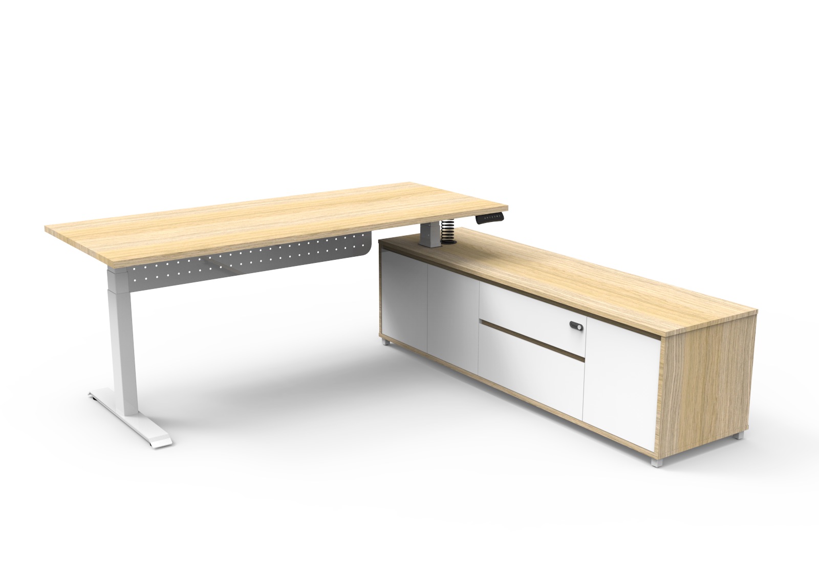 Rapidline Executive Desk, right-hand cabinet return, Natural Oak top, with modesty panel