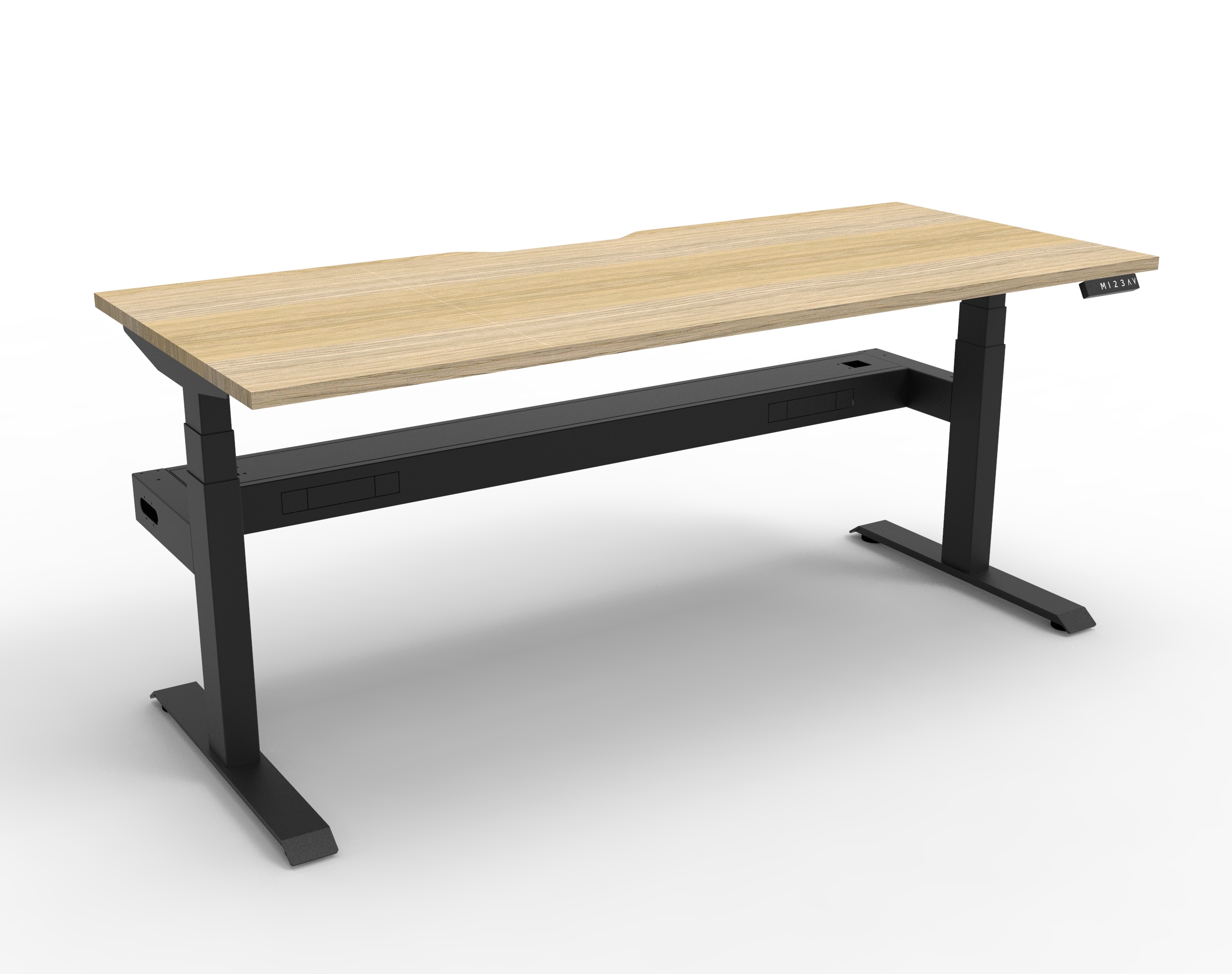 Rapidline Plus workstation, Oak top, Black frame, with cable tray fitted